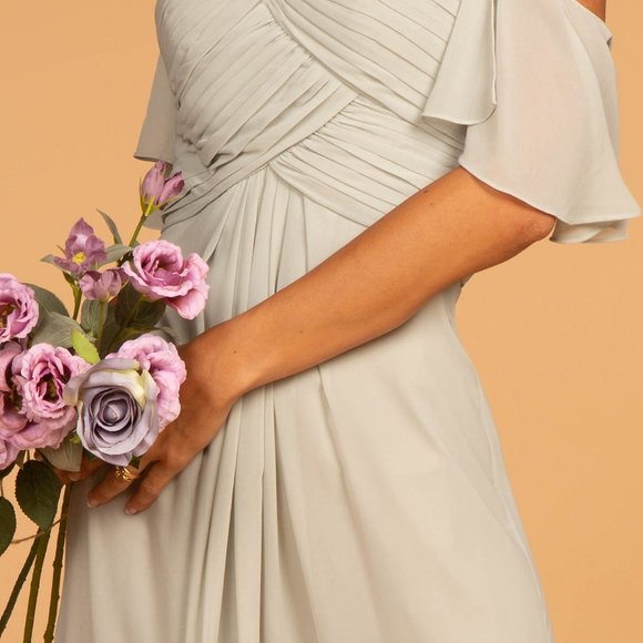 NEW SAGE COLOR Off Shoulder Straight Neck Prom Dress GSGL2615 - Picture 6 of 9